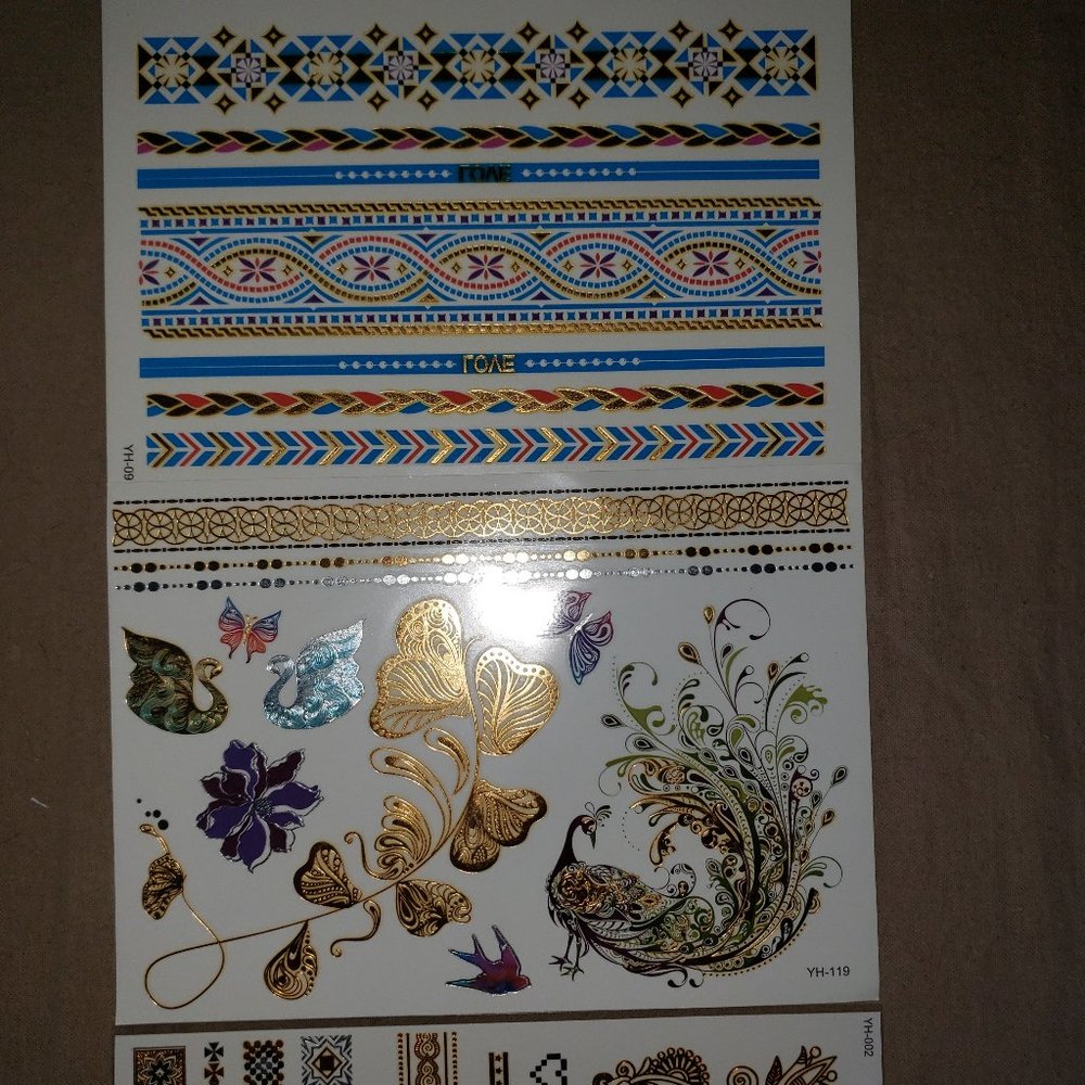 3 sheets Golden Silver Temporary Tattoo - Picture 5 of 16